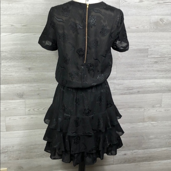 Cooper & Ella Phoebe Ruffled Black Dress Womens XS Short Sleeve Midi - Picture 8 of 16